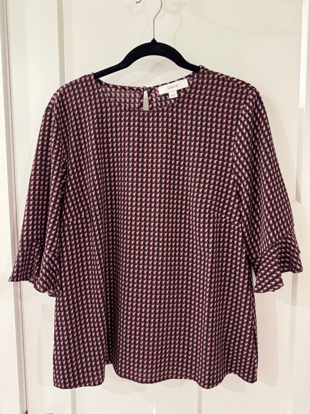 CeCe Pink Patterned Ruffle-Sleeve Blouse